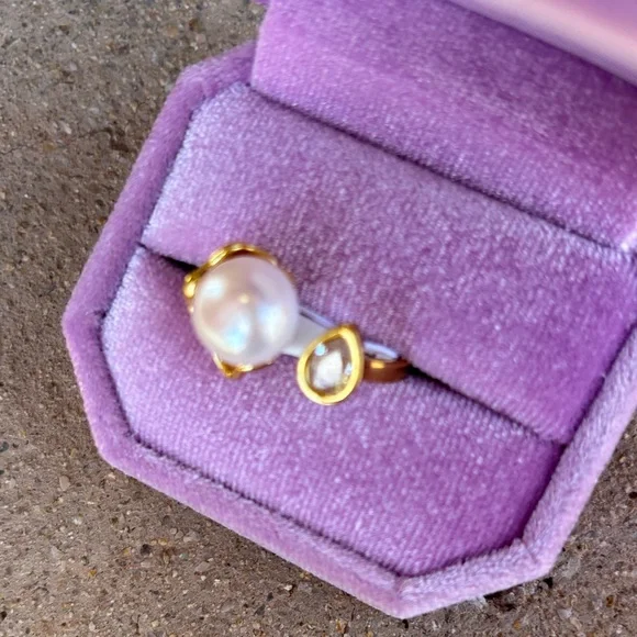 Genuine Pearl and Teardrop Accent Ring